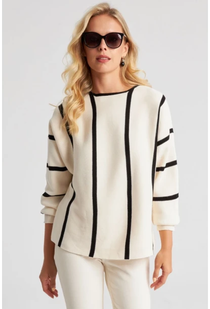 Kadın Ekru Yarasa Kol Triko Kazak YZ522