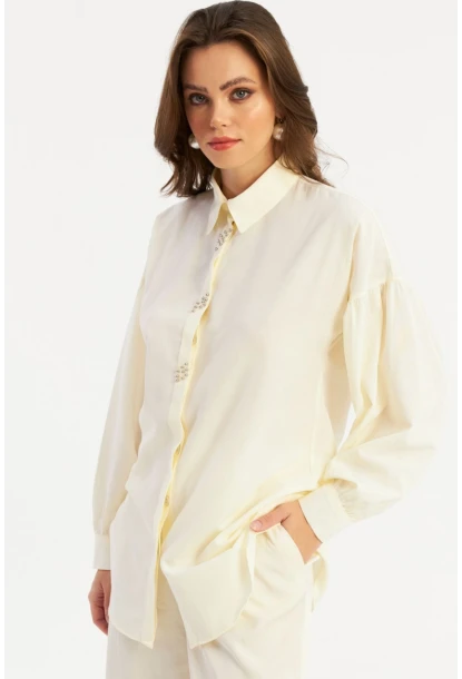 Kadın Ekru Zımbalı Gömlek MASF08
