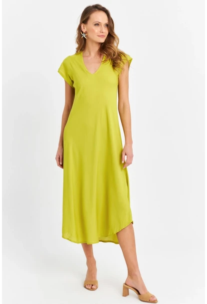 Kadın Fıstık Yeşil V Yaka Midi Elbise PC22649