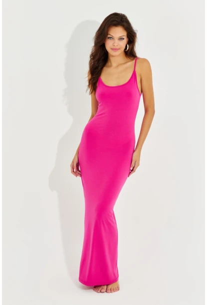 Kadın Fuşya Ayarlanabilir Askılı Maxi Elbise MEN2004