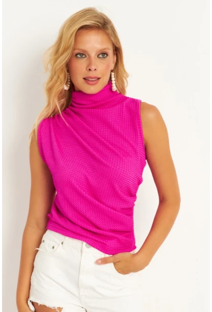 Kadın Fuşya Büzğülü Bluz HC1452