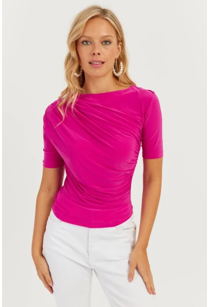 Kadın Fuşya Büzgülü Bluz YZ623