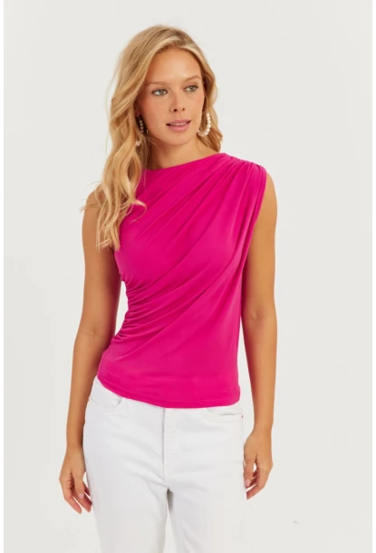 Kadın Fuşya Büzgülü Bluz YZ625