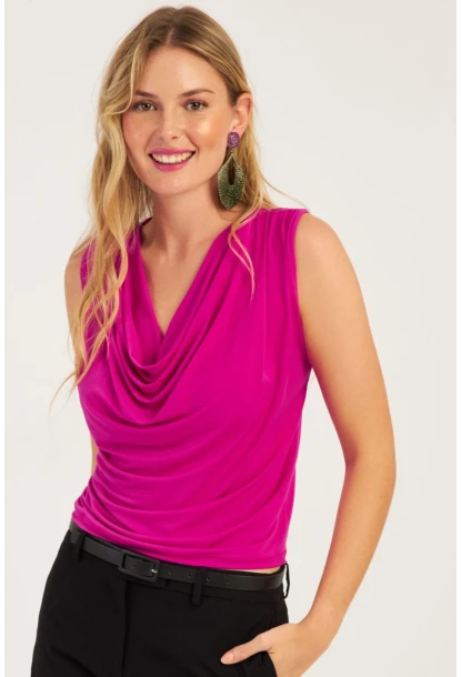 Kadın Fuşya Degaje Yaka Bluz YZ1020