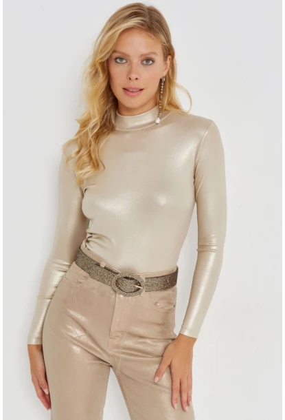 Kadın Gold Rengi Parlak Bluz LPP1245