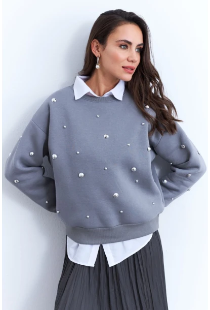 Kadın Gri Aksesuarlı Sweatshirt PP6451