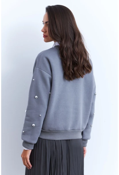 Kadın Gri Aksesuarlı Sweatshirt PP6451