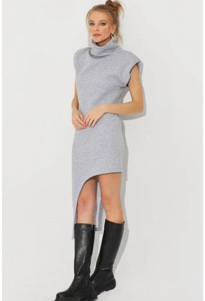 Kadın Gri Asimetrik Midi Elbise SF2196