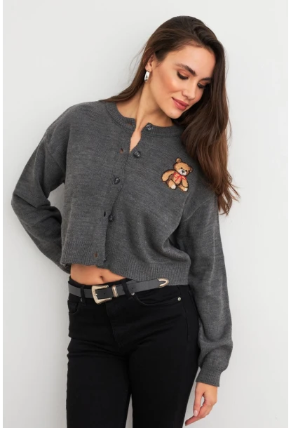 Kadın Gri Ayıcıklı Hırka TEM99