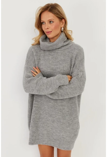 Kadın Gri Balıkçı Yaka Triko Tunik KZ2504