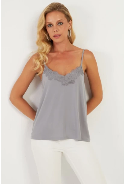 Kadın Gri Dantelli Atlet AYD353