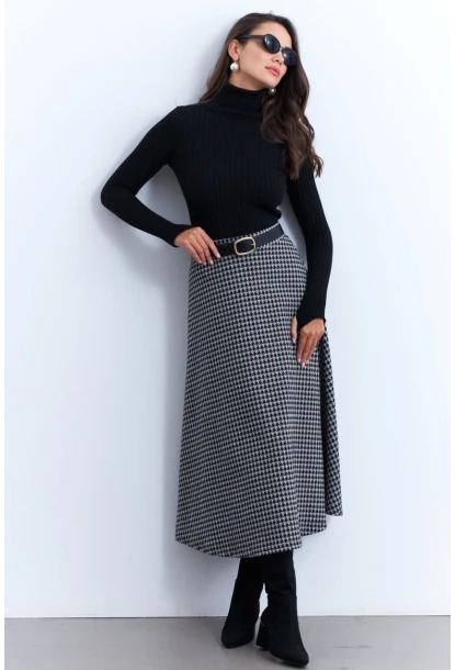 Kadın Gri Desenli Çan Etek LON3007