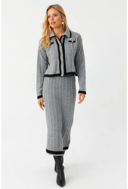 Kadın Gri İkili Alt Üst Triko Takım NUV34