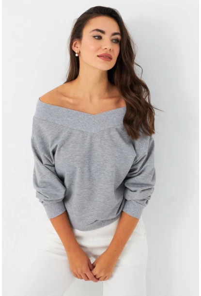 Kadın Gri Kısa Sweatshirt TF16