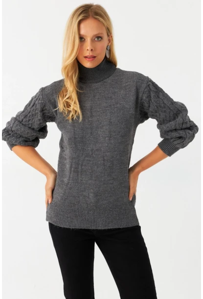 Kadın Gri Pencereli Kazak SE3