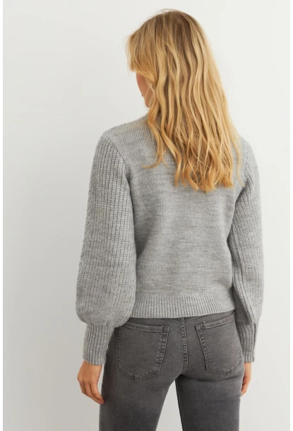 Kadın Gri Triko Kazak MAYD18