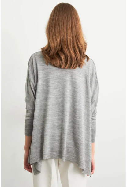 Kadın Gri V Yaka Salaş Bluz YV304