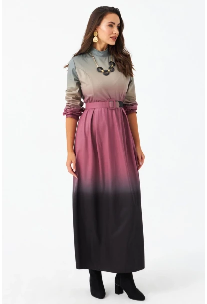 Kadın Gül Kurusu Kemerli Maxi Elbise MHAD4974