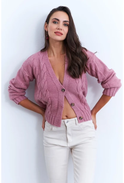 Kadın Gül Kurusu Saç Örgülü Hırka YV295