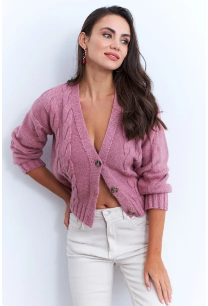 Kadın Gül Kurusu Saç Örgülü Hırka YV295