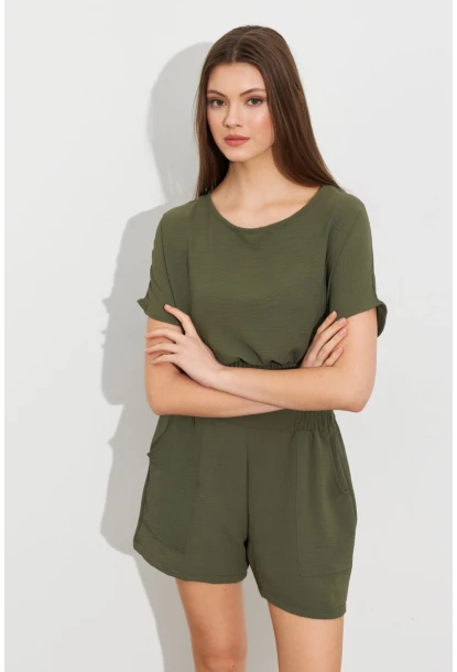 Kadın Haki Crop Şort Takım Q1014