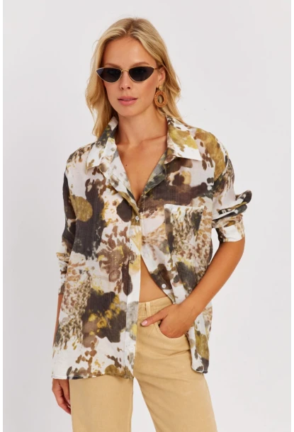 Kadın Haki Dokuma Gömlek KED150