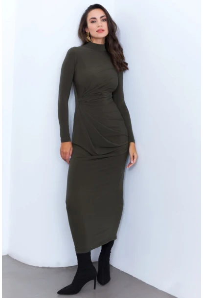 Kadın Haki Drapeli Maxi Elbise LİK12
