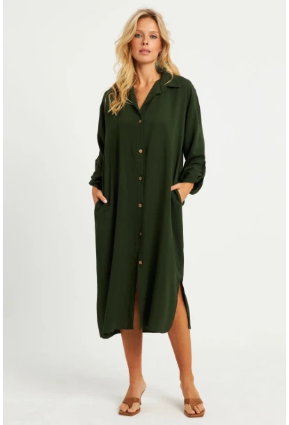 Kadın Haki Gömlek Elbise LV178