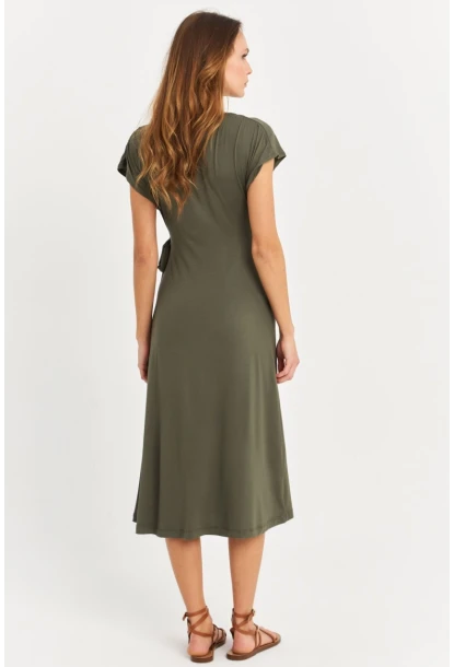 Kadın Haki Kruvaze Midi Elbise EY3044