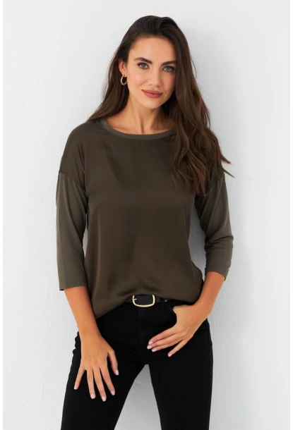 Kadın Haki Önü Saten Bluz MAYD16
