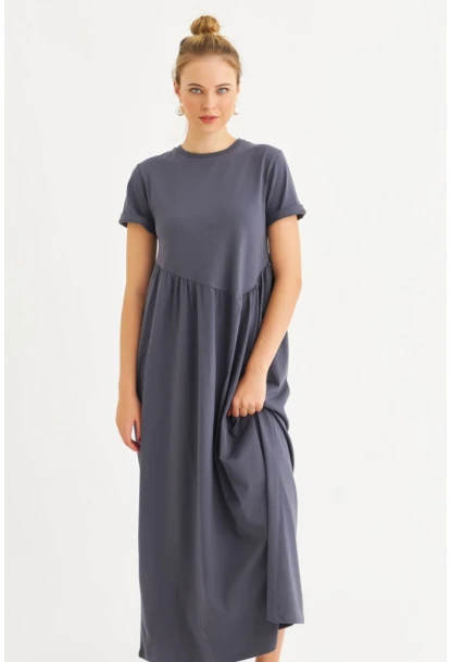 Kadın İndigo Asimetrik Dikişli Maxi Elbise MDMR440