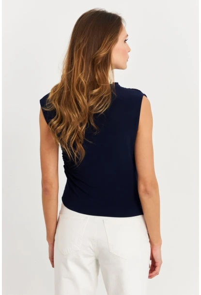 Kadın İndigo Büzgülü Kolsuz Bluz LPP1205-90