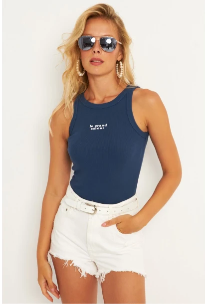 Kadın İndigo Halter Yaka Bluz AYD346