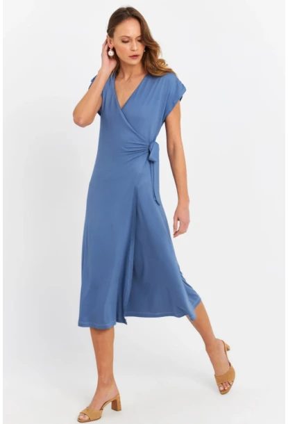 Kadın İndigo Kruvaze Midi Elbise EY3044