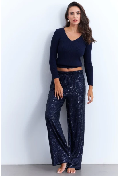 Kadın İndigo Payetli Pantolon SHR8