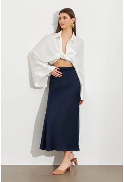 Kadın İndigo Saten Çan Etek SE20