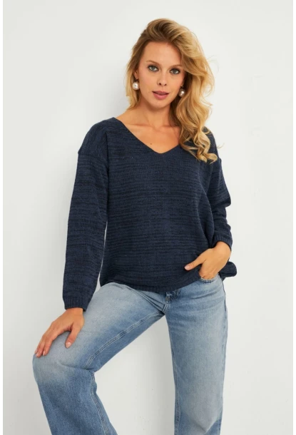 Kadın İndigo V Yaka Triko Bluz YV282
