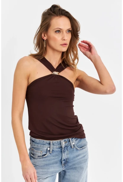 Kadın Kahverengi Aksesuarlı Bluz EY3068