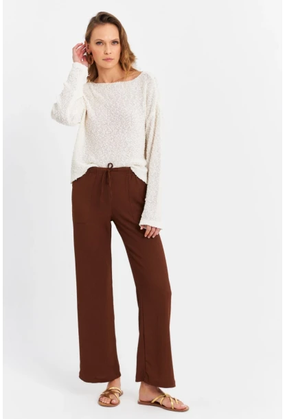 Kadın Kahverengi Beli Lastikli Palazzo Pantolon ATS80745