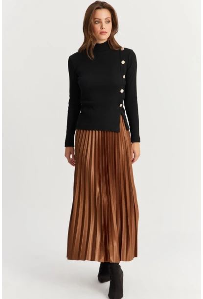 Kadın Kahverengi Beli Lastikli Pilise Etek MGÇ190