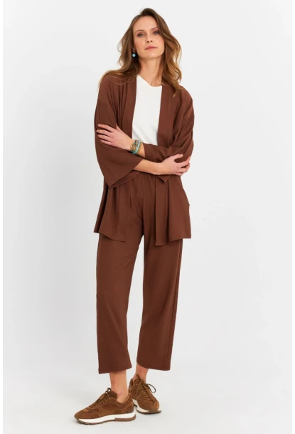 Kadın Kahverengi Bürümcük Alt-Üst Pantolon Takım MRU6728
