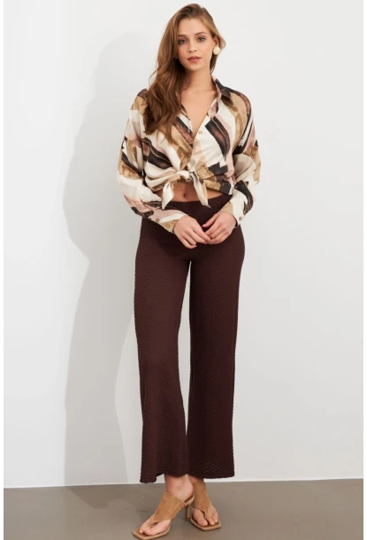 Kadın Kahverengi Gofre Pantolon ZH326