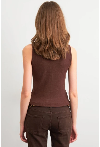 Kadın Kahverengi Kolsuz Bluz GA102