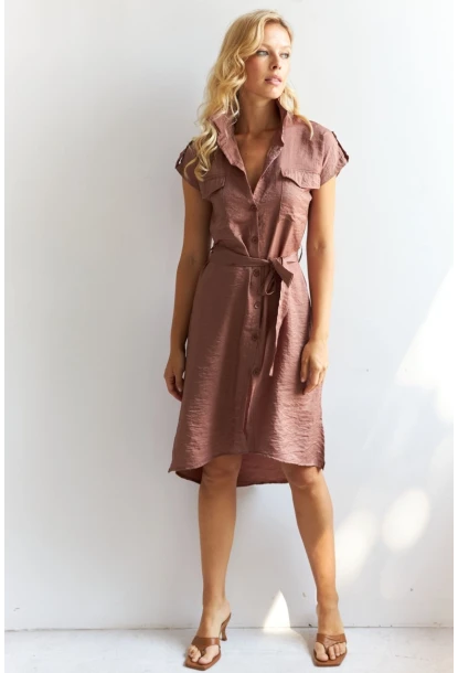 Kadın Kahverengi Midi Gömlek Elbise PP5509