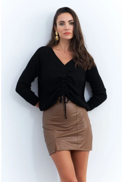 Kadın Kahverengi Suni Deri Mini Etek ELT3634