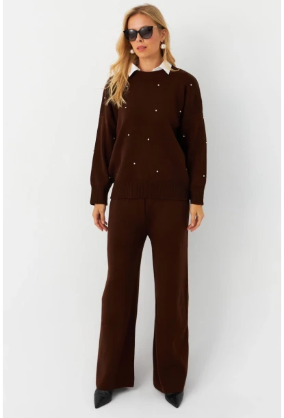 Kadın Kahverengi Taşlı Alt Üst Takım MYİL10