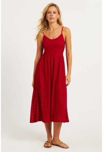 Kadın Kırmızı Astarlı Brode Midi Elbise TW70102-90