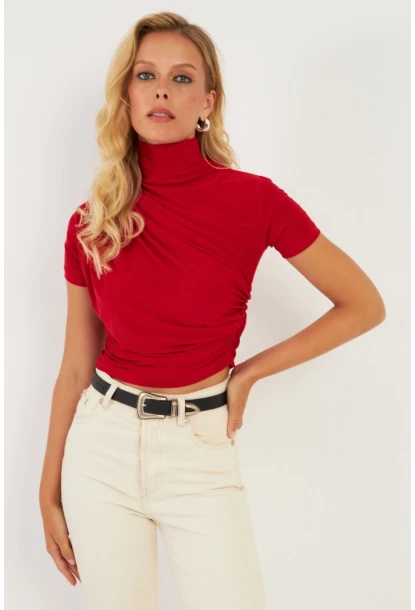 Kadın Kırmızı Büzgülü Bluz LPP1287