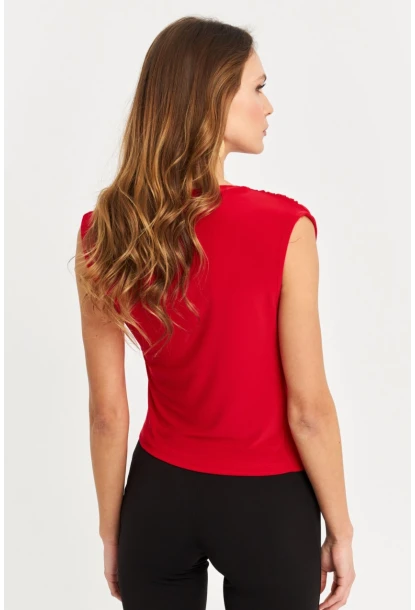Kadın Kırmızı Büzgülü Kolsuz Bluz LPP1205-90