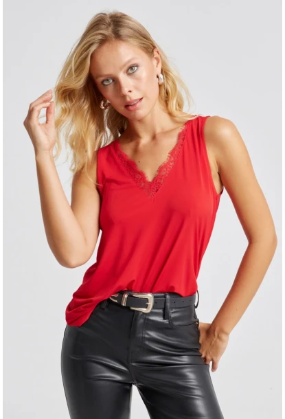 Kadın Kırmızı Dantel Detaylı Bluz LPP1248